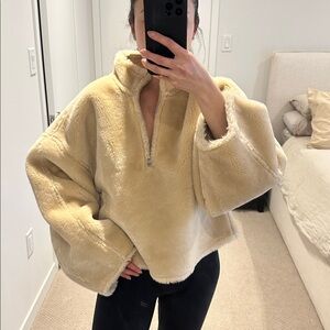 FRAME Cream Faux Fur Zip Beige Jacket